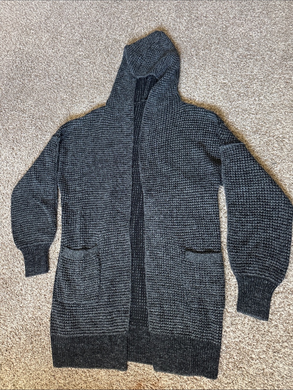 Open-Front Hooded Knit Cardigan - Charcoal